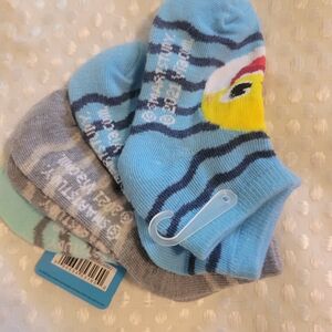Playful Striped Baby Shark Nickelodean Kids Socks Set - Blue and Gray 3 Pair